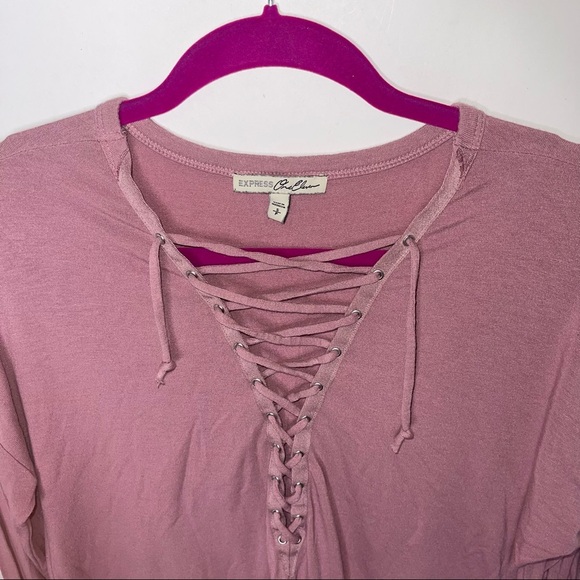EXPRESS ONE ELEVEN Mauve Lace Up Long Sleeve Top M - Picture 6 of 8